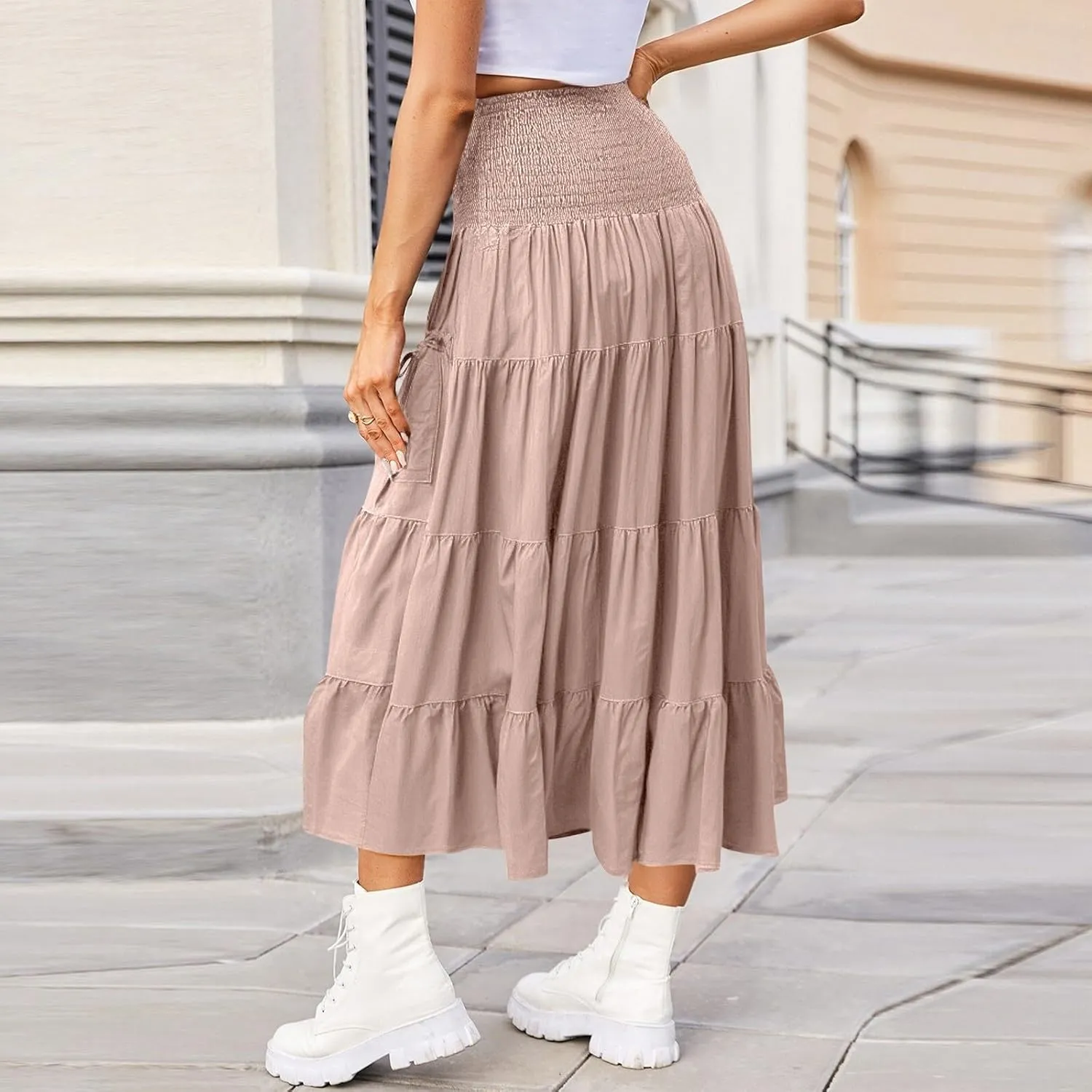 Flowy Boho Maxi Skirts for Women, 2025 Trendy Casual Elegantes High Waisted Long Skirt