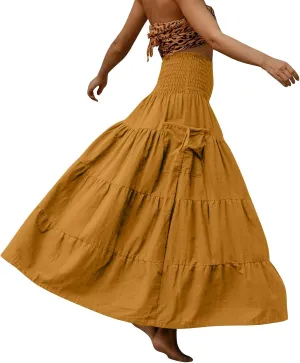 Flowy Boho Maxi Skirts for Women, 2025 Trendy Casual Elegantes High Waisted Long Skirt