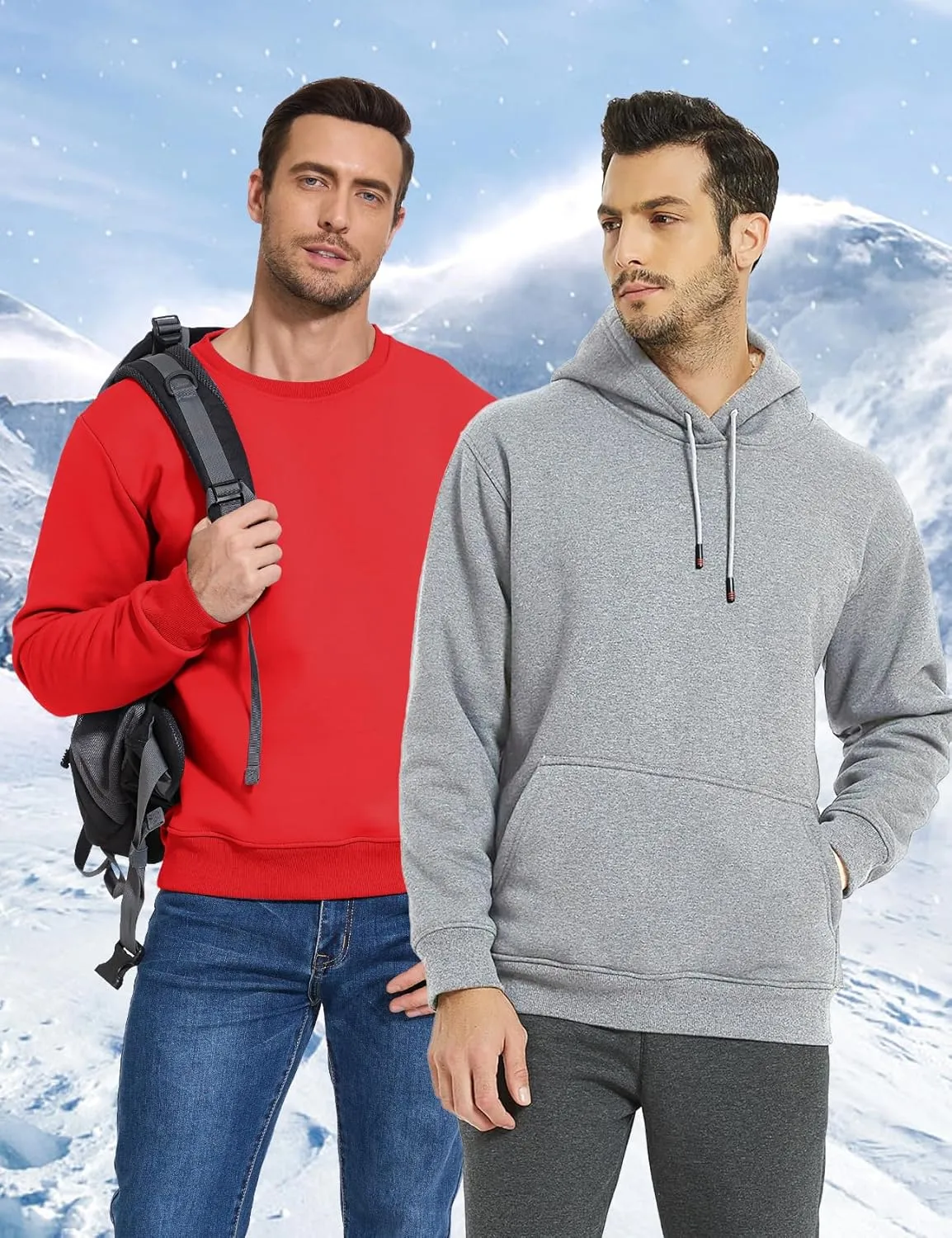 Flygo Men's Winter Warm Sherpa Lined Crewneck Sweatshirt Fleece Pullover Tops