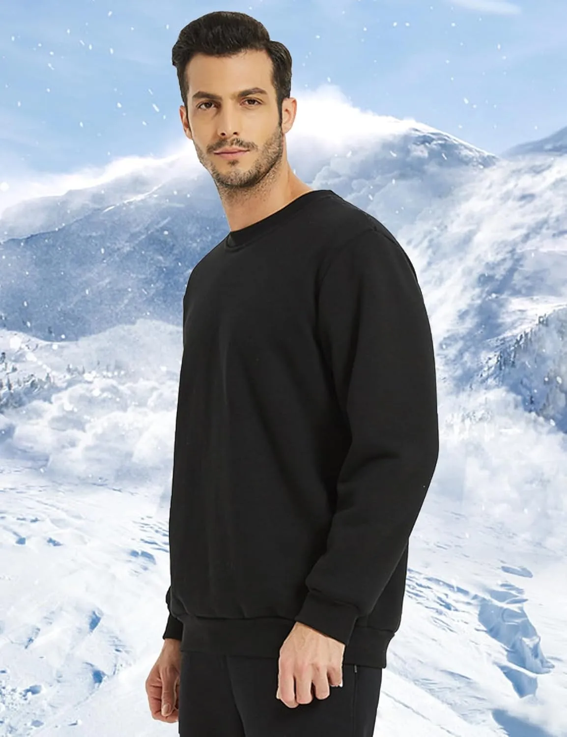 Flygo Men's Winter Warm Sherpa Lined Crewneck Sweatshirt Fleece Pullover Tops