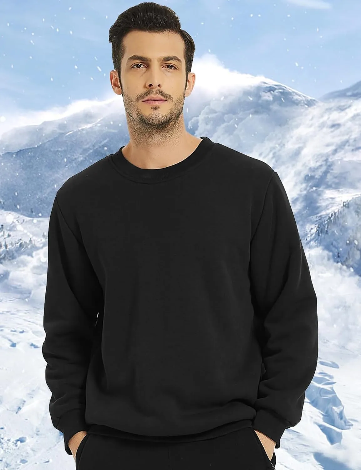 Flygo Men's Winter Warm Sherpa Lined Crewneck Sweatshirt Fleece Pullover Tops