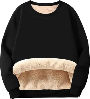 Flygo Men's Winter Warm Sherpa Lined Crewneck Sweatshirt Fleece Pullover Tops