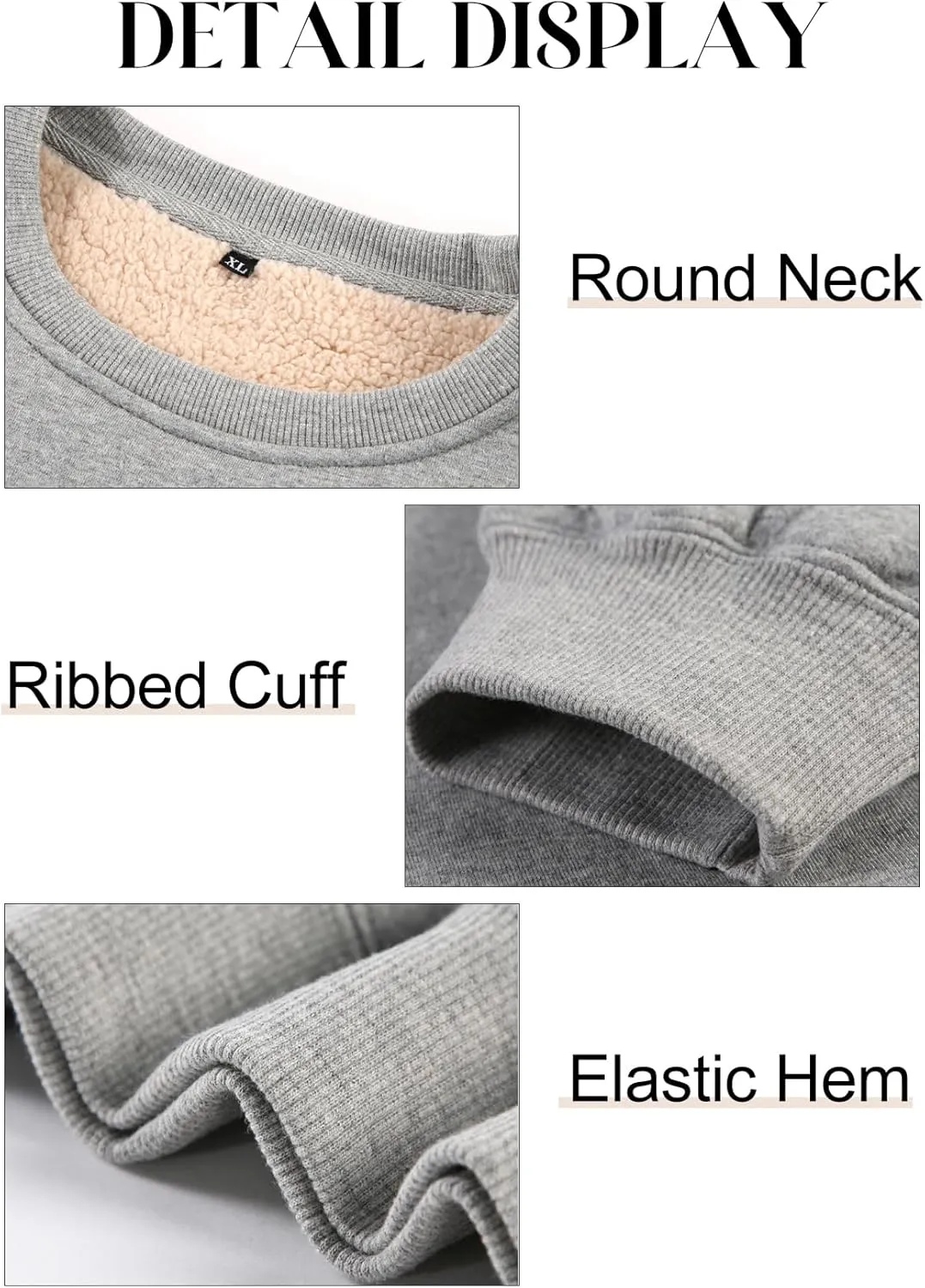 Flygo Men's Winter Warm Sherpa Lined Crewneck Sweatshirt Fleece Pullover Tops