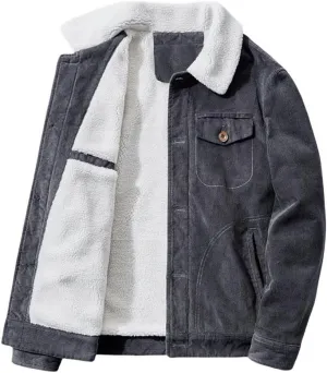 FMCHICO Men's Corduroy Jacket Fleece Sherpa Lined Winter Coats Warm Jacket Winter Thick Thermal Cargo Coat