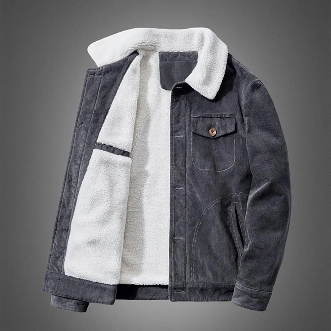 FMCHICO Men's Corduroy Jacket Fleece Sherpa Lined Winter Coats Warm Jacket Winter Thick Thermal Cargo Coat