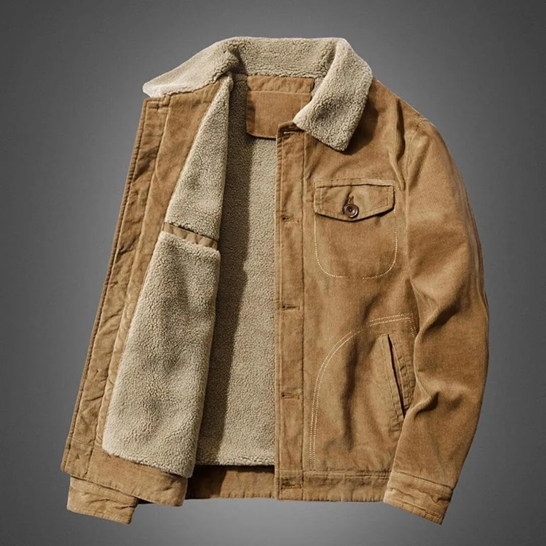 FMCHICO Men's Corduroy Jacket Fleece Sherpa Lined Winter Coats Warm Jacket Winter Thick Thermal Cargo Coat