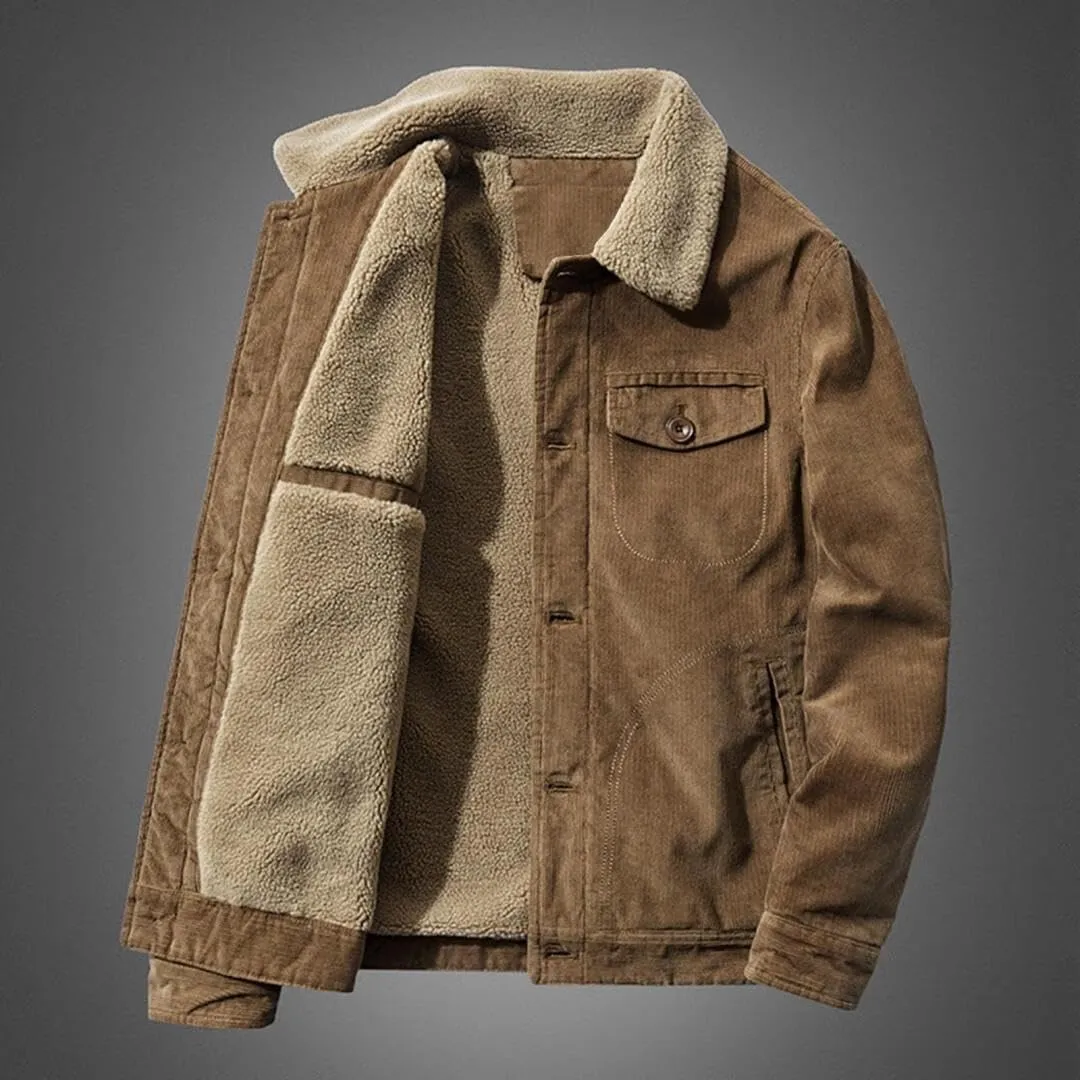 FMCHICO Men's Corduroy Jacket Fleece Sherpa Lined Winter Coats Warm Jacket Winter Thick Thermal Cargo Coat