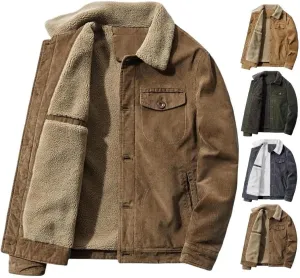 FMCHICO Men's Corduroy Jacket Fleece Sherpa Lined Winter Coats Warm Jacket Winter Thick Thermal Cargo Coat