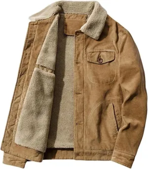 FMCHICO Men's Corduroy Jacket Fleece Sherpa Lined Winter Coats Warm Jacket Winter Thick Thermal Cargo Coat