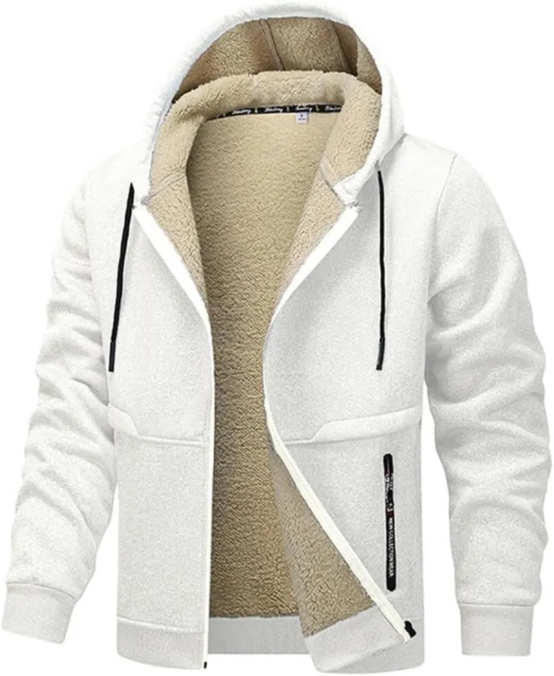 FMCHICO Men's Sherpa Hoodie Jacket Fleece Lined Zip Up Warm Hoodies Sweatshirt Winter Zipper Hooded Coat