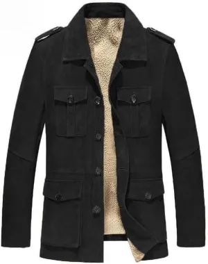 FMCHICO Mens Winter Sherpa Fleece Lined Jacket Coat Faux Suede Casual Long Sleeve Outdoor Warm Jacket
