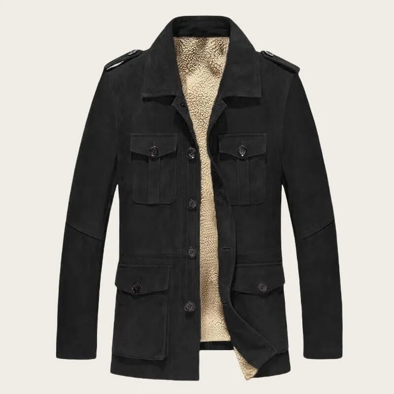 FMCHICO Mens Winter Sherpa Fleece Lined Jacket Coat Faux Suede Casual Long Sleeve Outdoor Warm Jacket