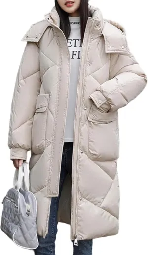 FMCHICO Women's Water Resistant Long Winter Coat Thickened Down Jacket Warm Puffer Jacket