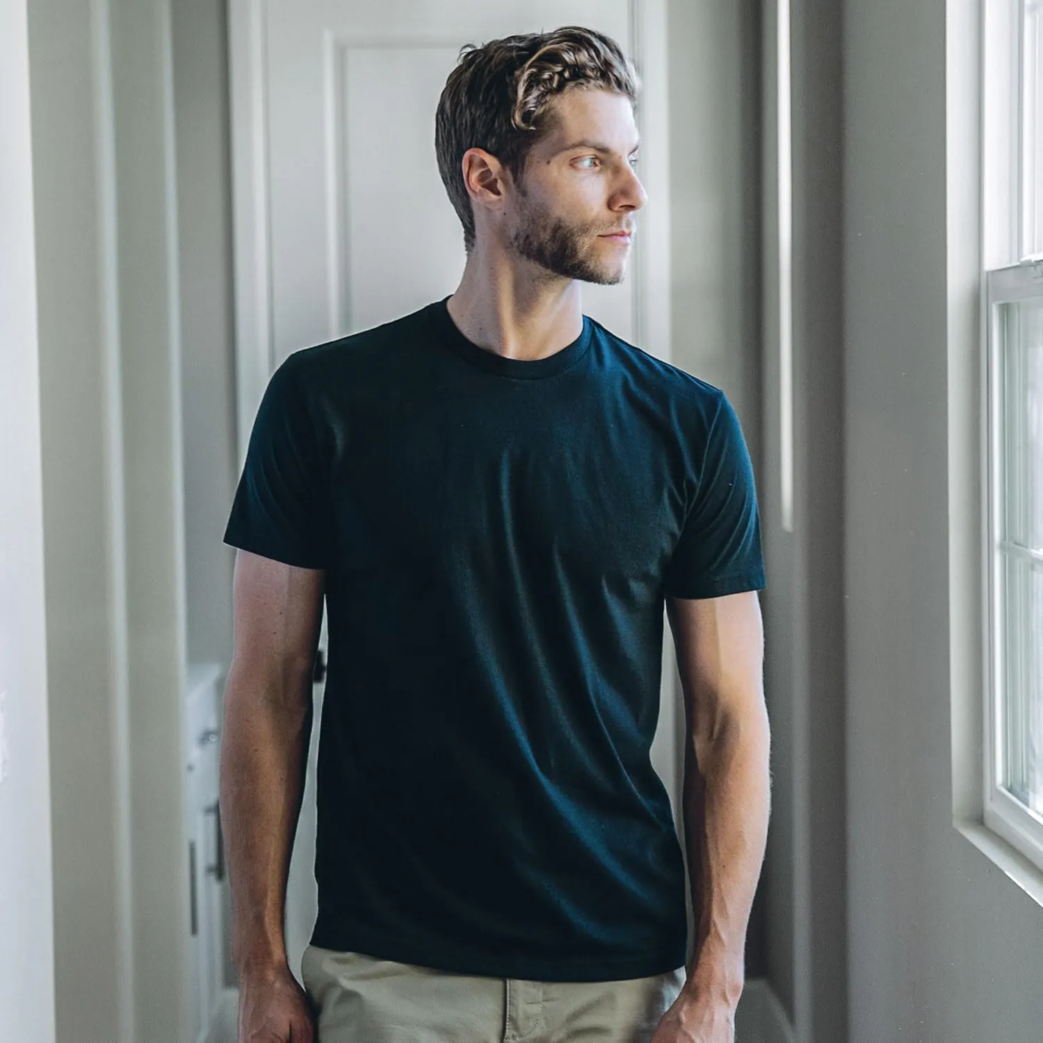 Fresh Clean Threads Crew Neck T-Shirt - Pre Shrunk Soft Fitted Premium Tee - Men’s T- Cotton Poly