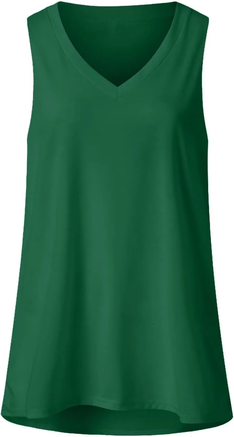 Generic Tank Tops for Women 2024 Summer V Neck Sleeveless Basic Tanks Loose Fit Flowy Shirts Casual Vacation Beach Blouses