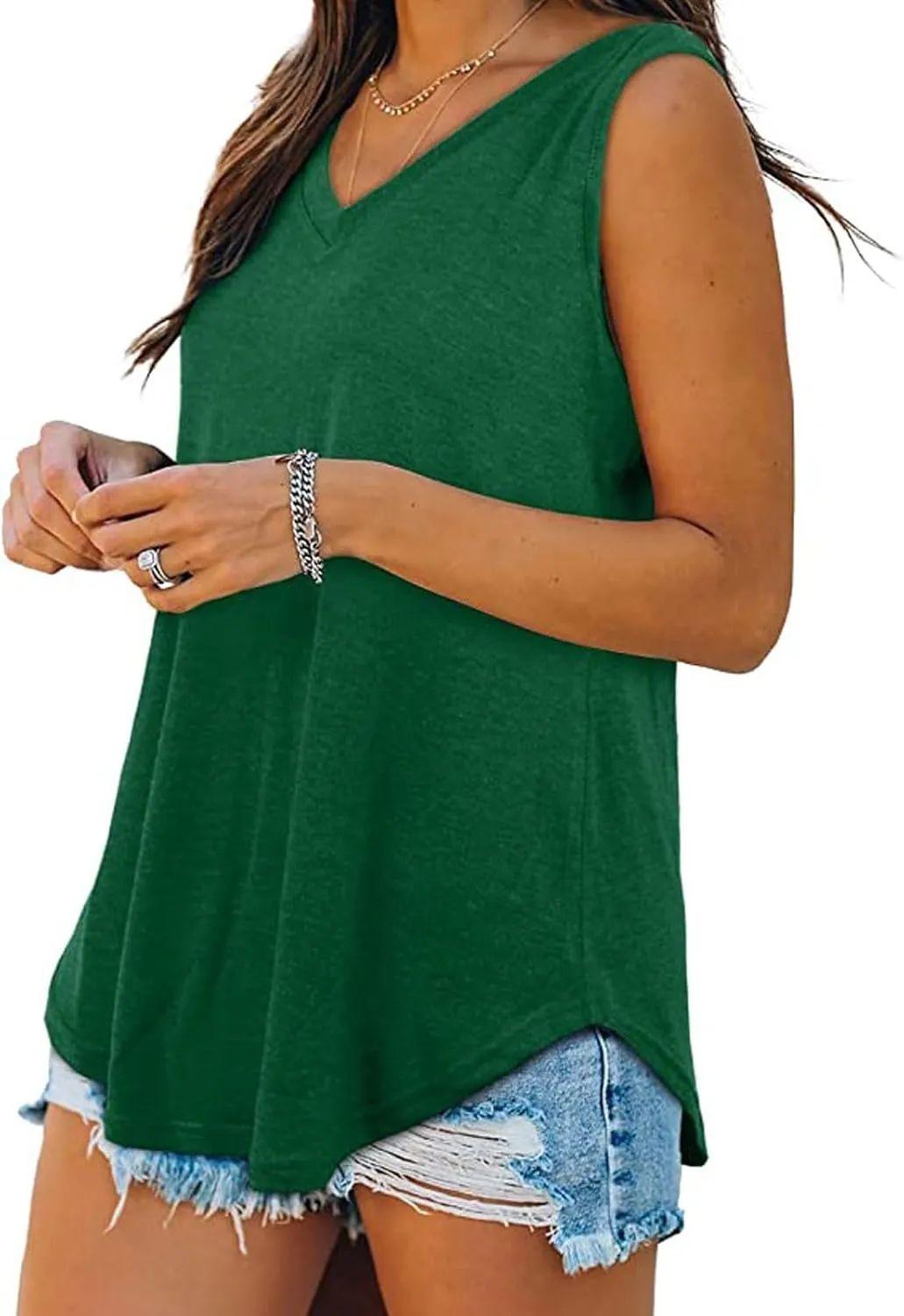 Generic Tank Tops for Women 2024 Summer V Neck Sleeveless Basic Tanks Loose Fit Flowy Shirts Casual Vacation Beach Blouses