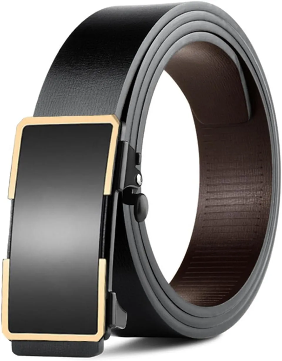 Gerrit Mens Belt Black Leather Sliding Ratchet Belt Dress Casual for Jeans