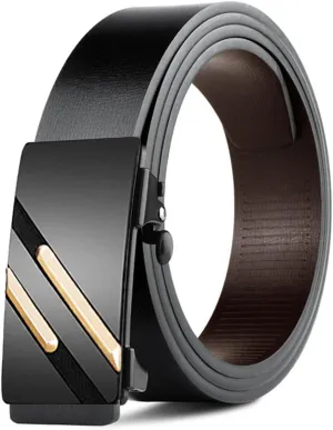 Gerrit Mens Belt Black Leather Sliding Ratchet Belt Dress Casual for Jeans