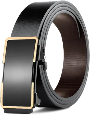 Gerrit Mens Belt Black Leather Sliding Ratchet Belt Dress Casual for Jeans