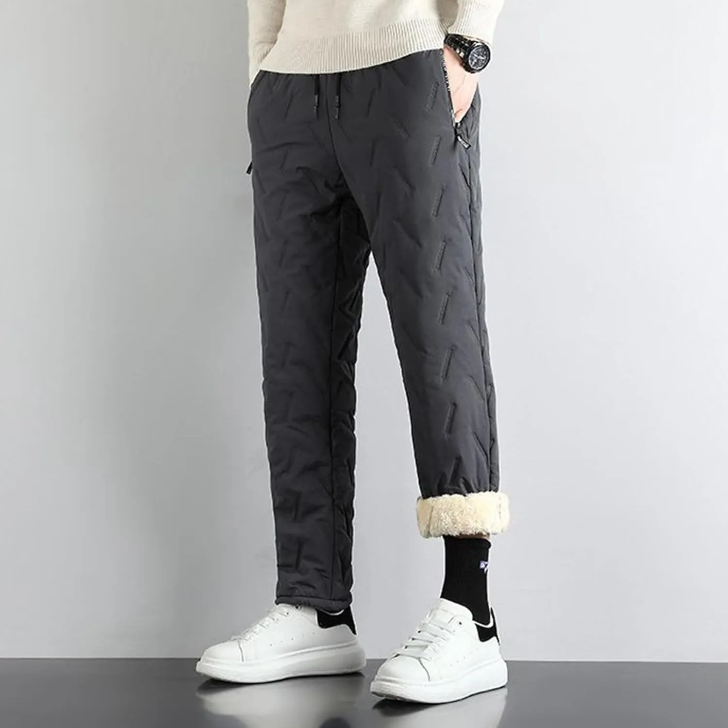 Giltpeak Lambswool Fleece-Lined Joggers Unisex Fleece Jogging Bottoms, Winter Fleece Pants with Pockets