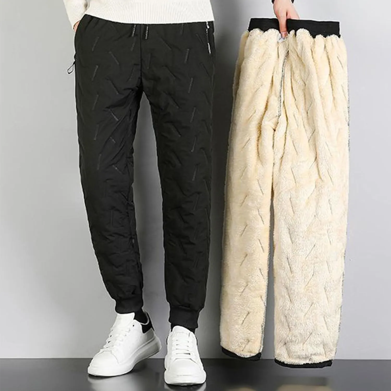 Giltpeak Lambswool Fleece-Lined Joggers Unisex Fleece Jogging Bottoms, Winter Fleece Pants with Pockets