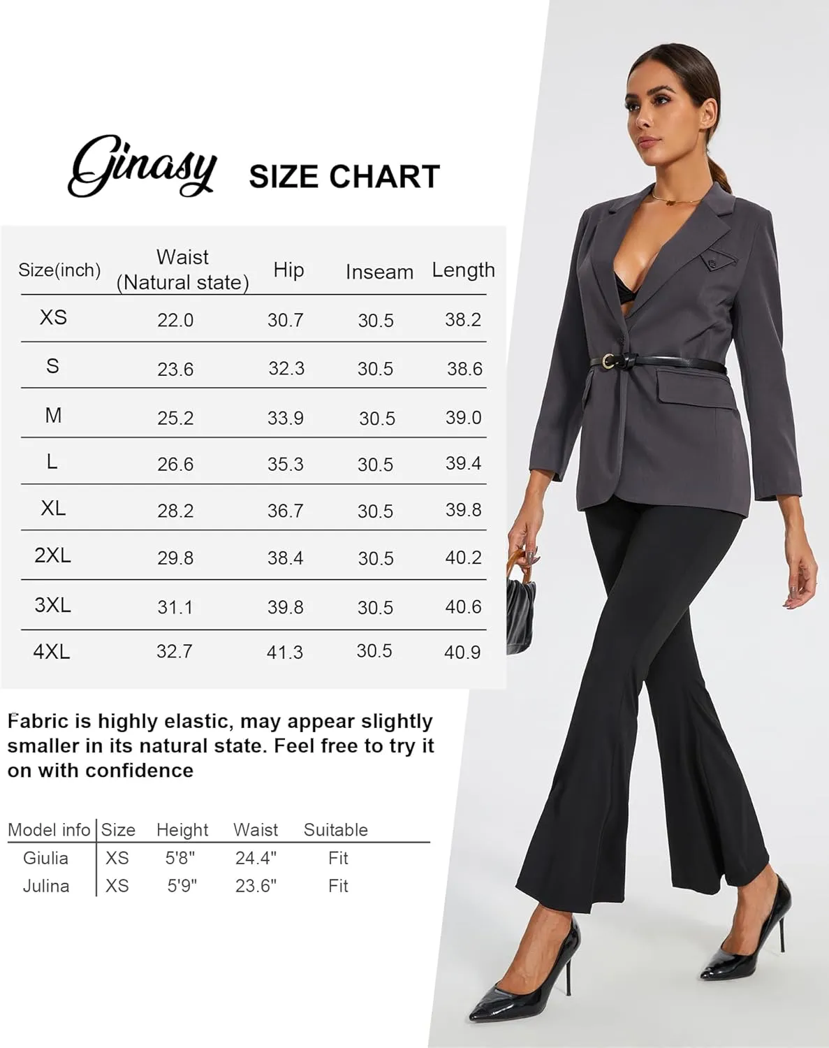 Ginasy Womens Dress Pants for Work Business Casual High Waisted Flare Dressy Trousers Pants Pull On Bell Bottom Office Slacks