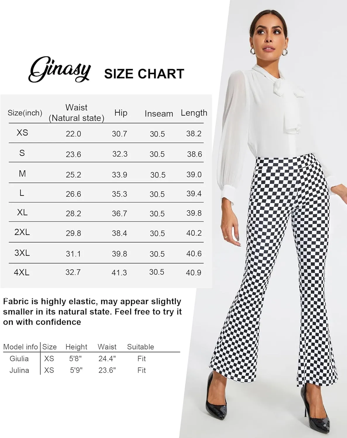 Ginasy Womens Dress Pants for Work Business Casual High Waisted Flare Dressy Trousers Pants Pull On Bell Bottom Office Slacks