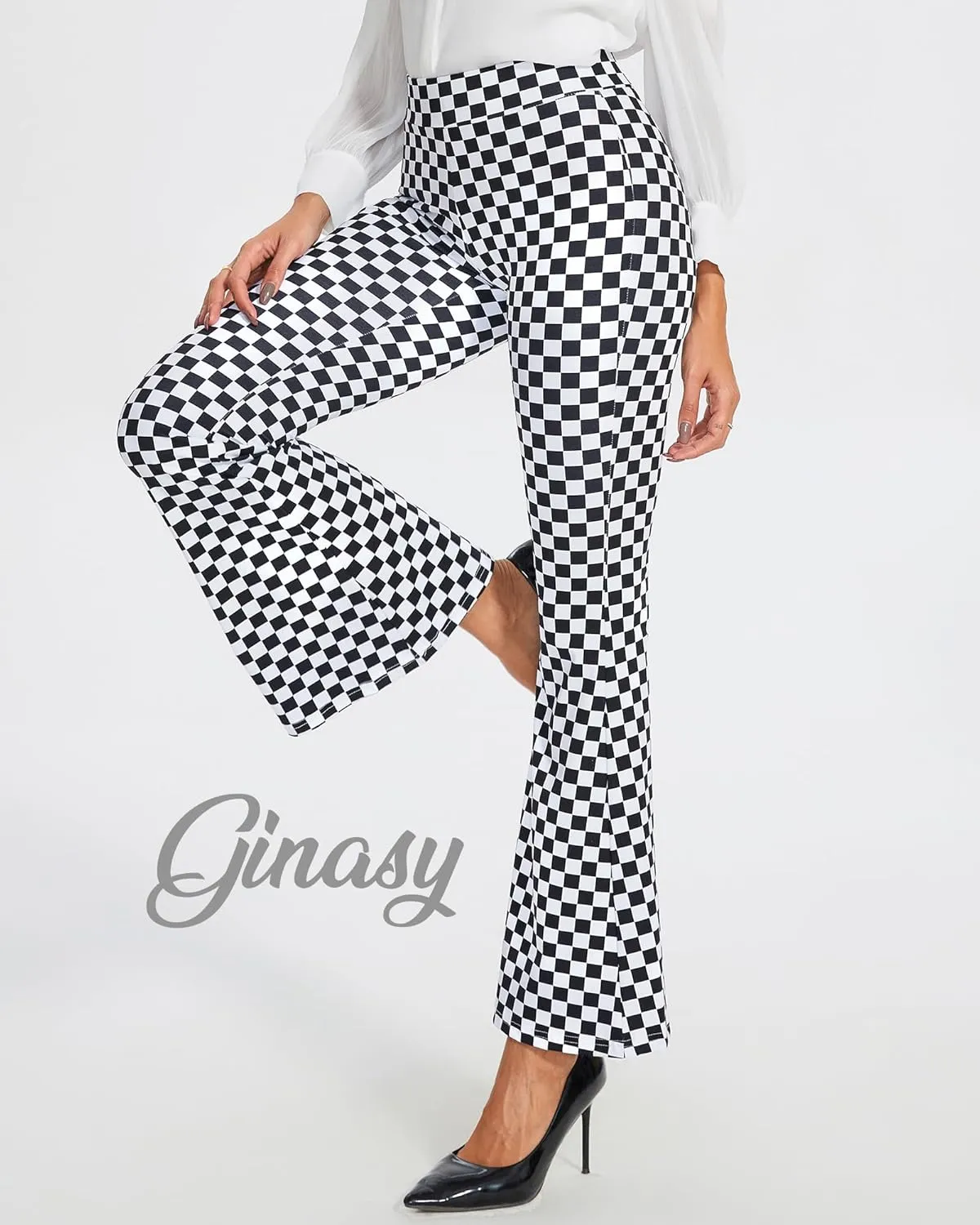 Ginasy Womens Dress Pants for Work Business Casual High Waisted Flare Dressy Trousers Pants Pull On Bell Bottom Office Slacks