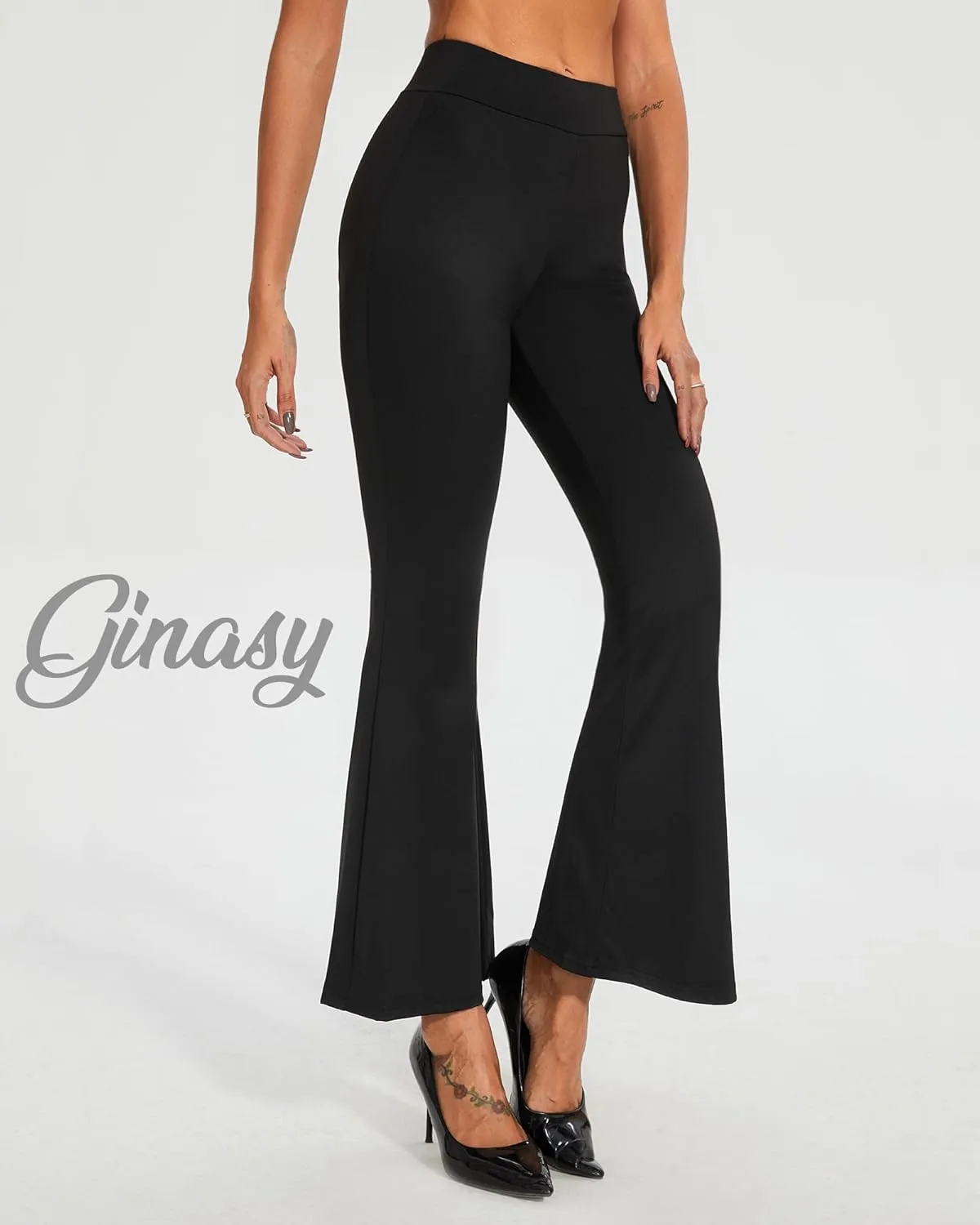 Ginasy Womens Dress Pants for Work Business Casual High Waisted Flare Dressy Trousers Pants Pull On Bell Bottom Office Slacks