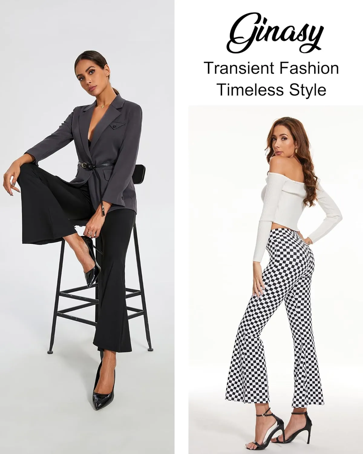 Ginasy Womens Dress Pants for Work Business Casual High Waisted Flare Dressy Trousers Pants Pull On Bell Bottom Office Slacks
