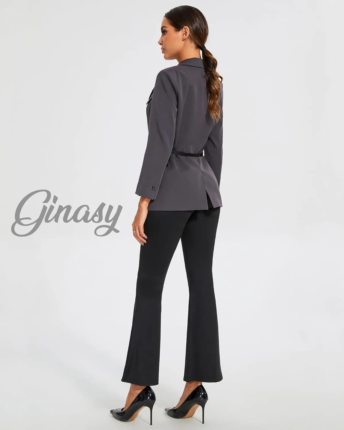 Ginasy Womens Dress Pants for Work Business Casual High Waisted Flare Dressy Trousers Pants Pull On Bell Bottom Office Slacks