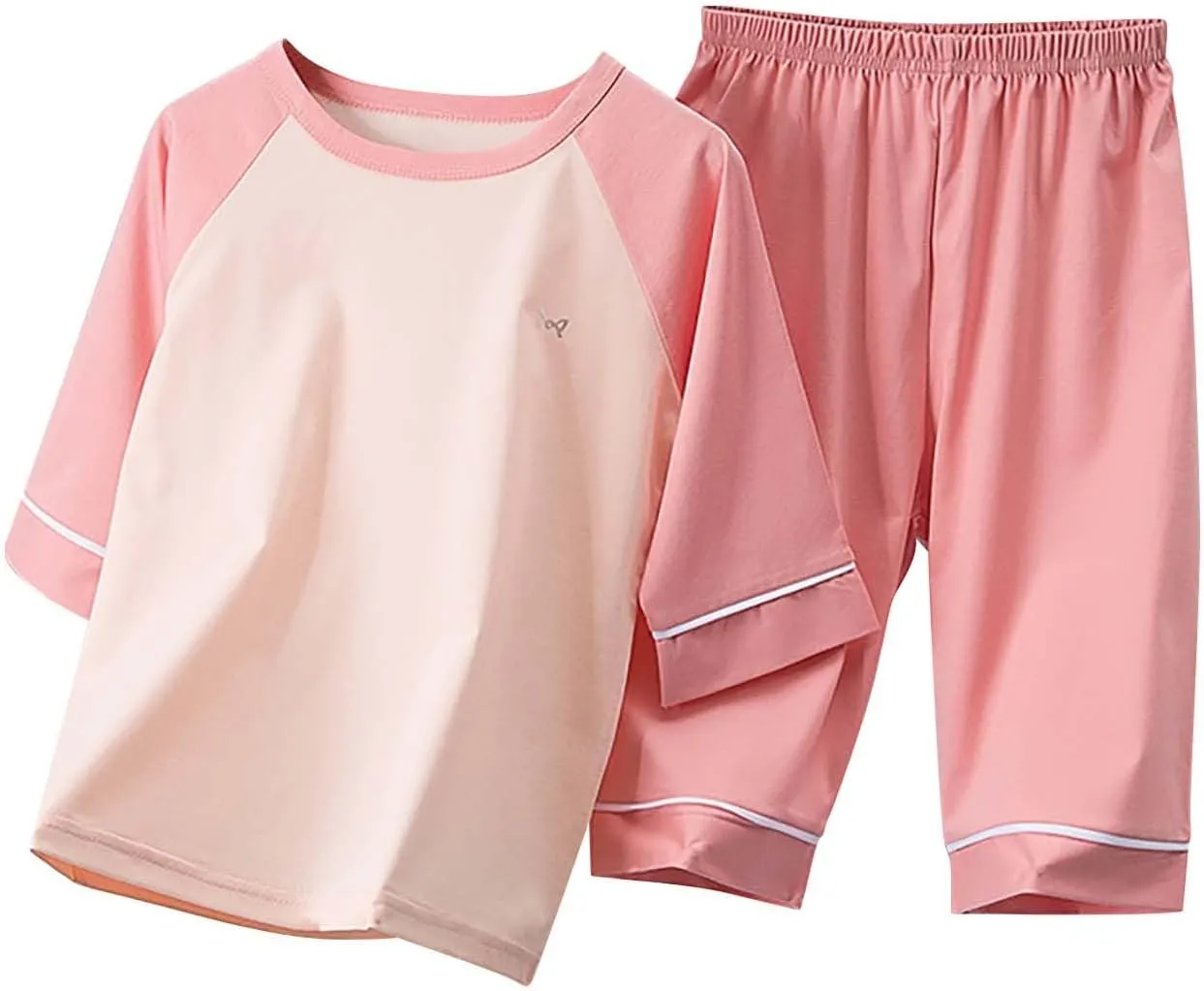 Girls 𝐏ajamas Set Cute 3/4 Sleeve Patchwork Satin 𝗦leepwear Cotton Blend Pull on Soft 𝐏js Loun𝗴ewear for Tween Kids