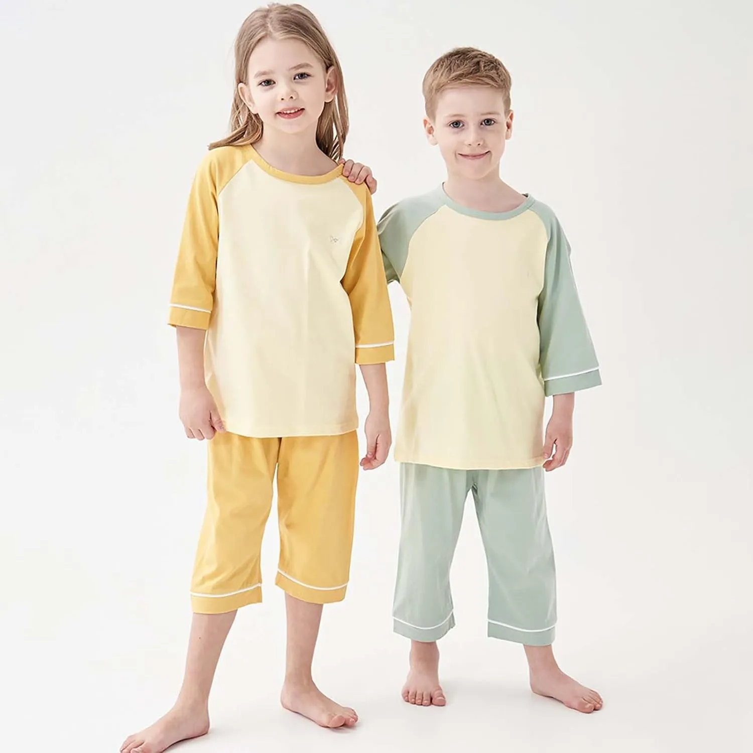 Girls 𝐏ajamas Set Cute 3/4 Sleeve Patchwork Satin 𝗦leepwear Cotton Blend Pull on Soft 𝐏js Loun𝗴ewear for Tween Kids