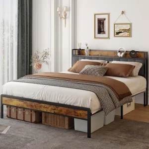 Gizoon Full Platform Bed Frame, Metal Bed Frame with Storage Headboard, Sturdy and Stable, Noise Free, No Box Spring Needed, Easy Assembly