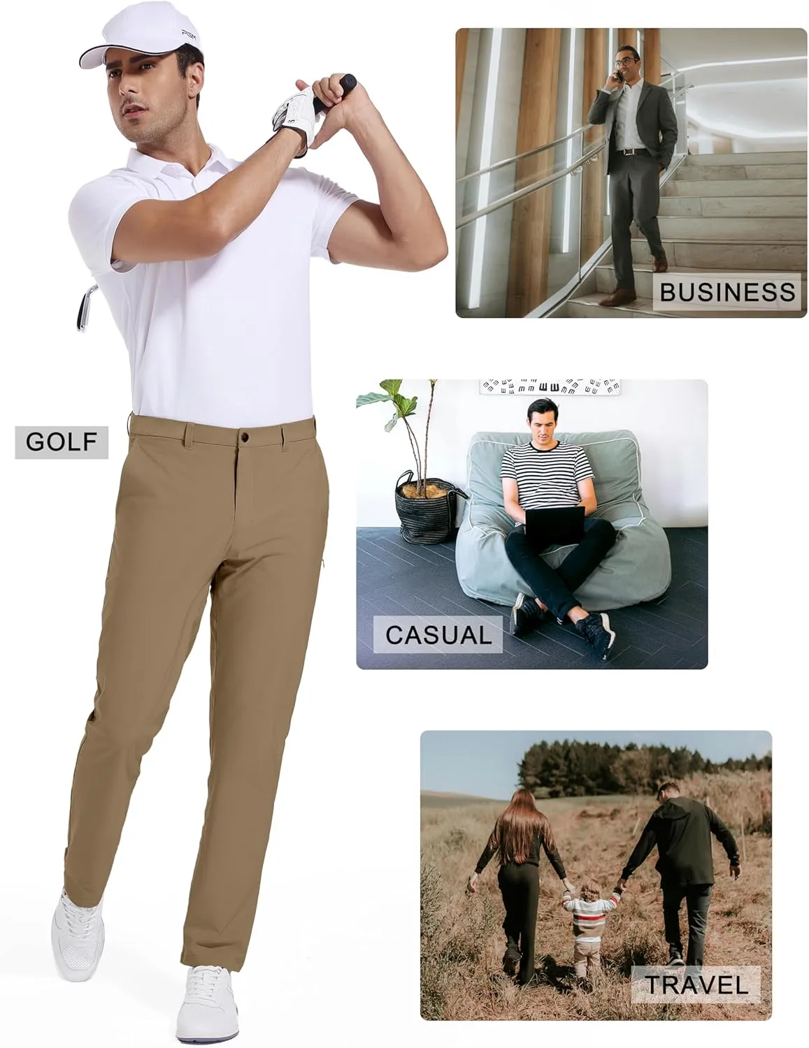 Golf Pants for Men Stretch Dress 30"/32"/34" Pants Quick Dry Lightweight Slacks Trousers for Business Casual Travel