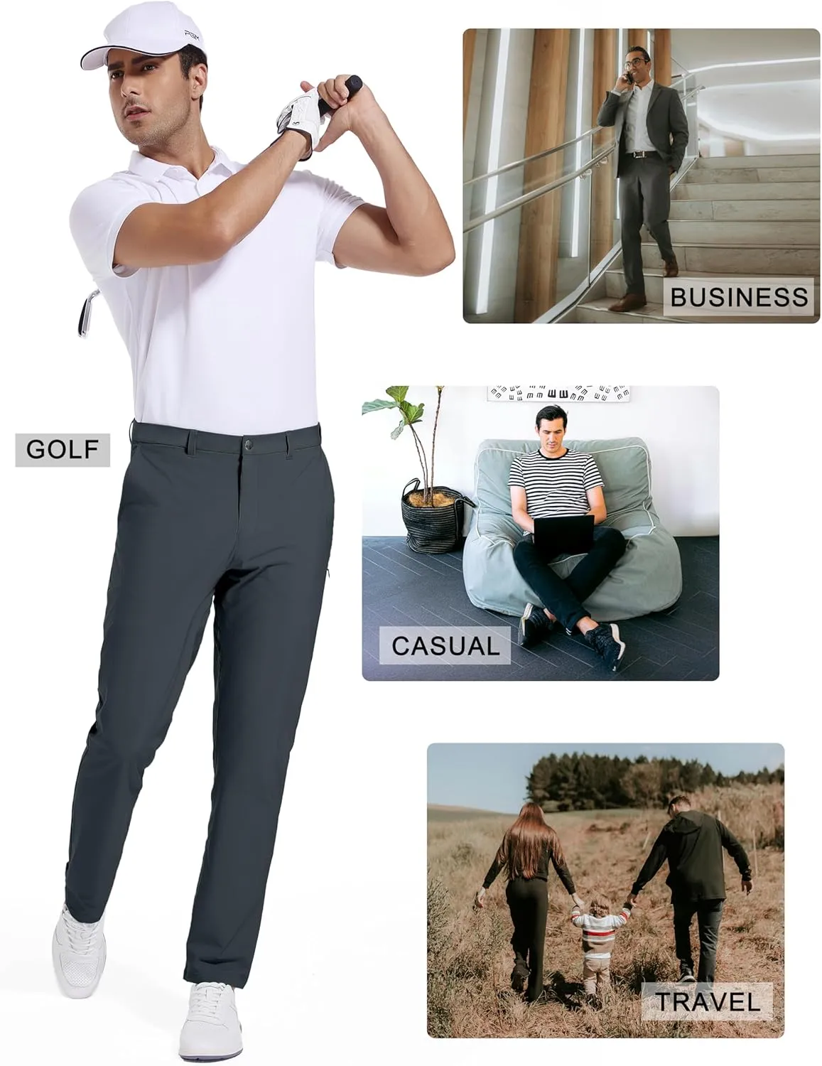 Golf Pants for Men Stretch Dress 30"/32"/34" Pants Quick Dry Lightweight Slacks Trousers for Business Casual Travel