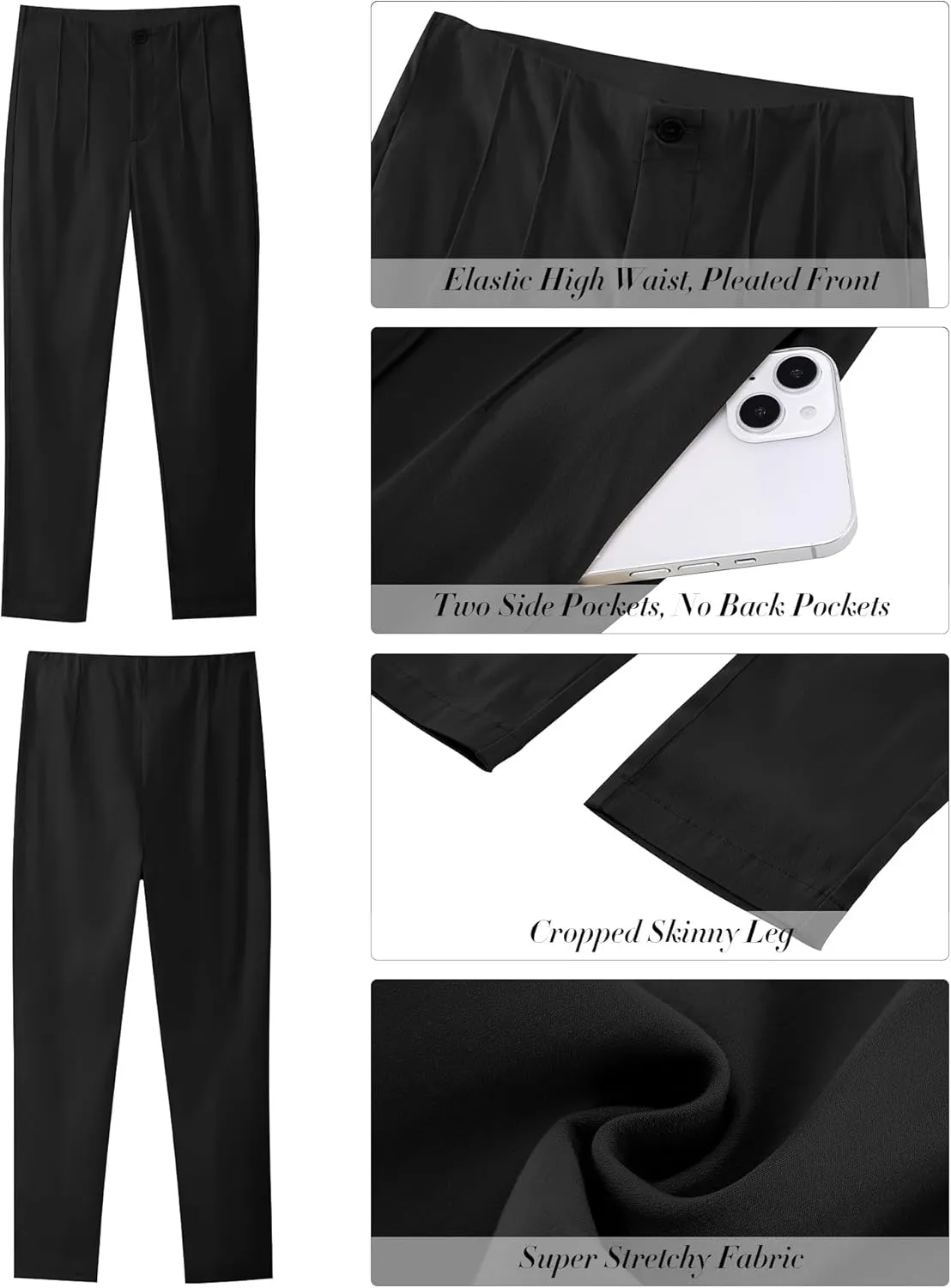 GRAPENT Cropped Pants for Women Dressy Casual High Waisted Pleated Pants Lightweight Stretch Slim Ankle Trousers Pants