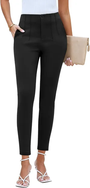 GRAPENT Cropped Pants for Women Dressy Casual High Waisted Pleated Pants Lightweight Stretch Slim Ankle Trousers Pants