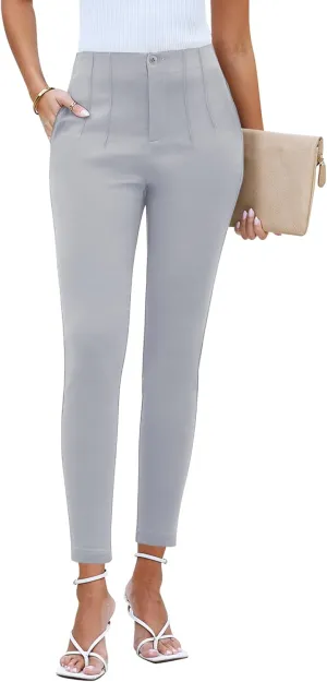 GRAPENT Cropped Pants for Women Dressy Casual High Waisted Pleated Pants Lightweight Stretch Slim Ankle Trousers Pants