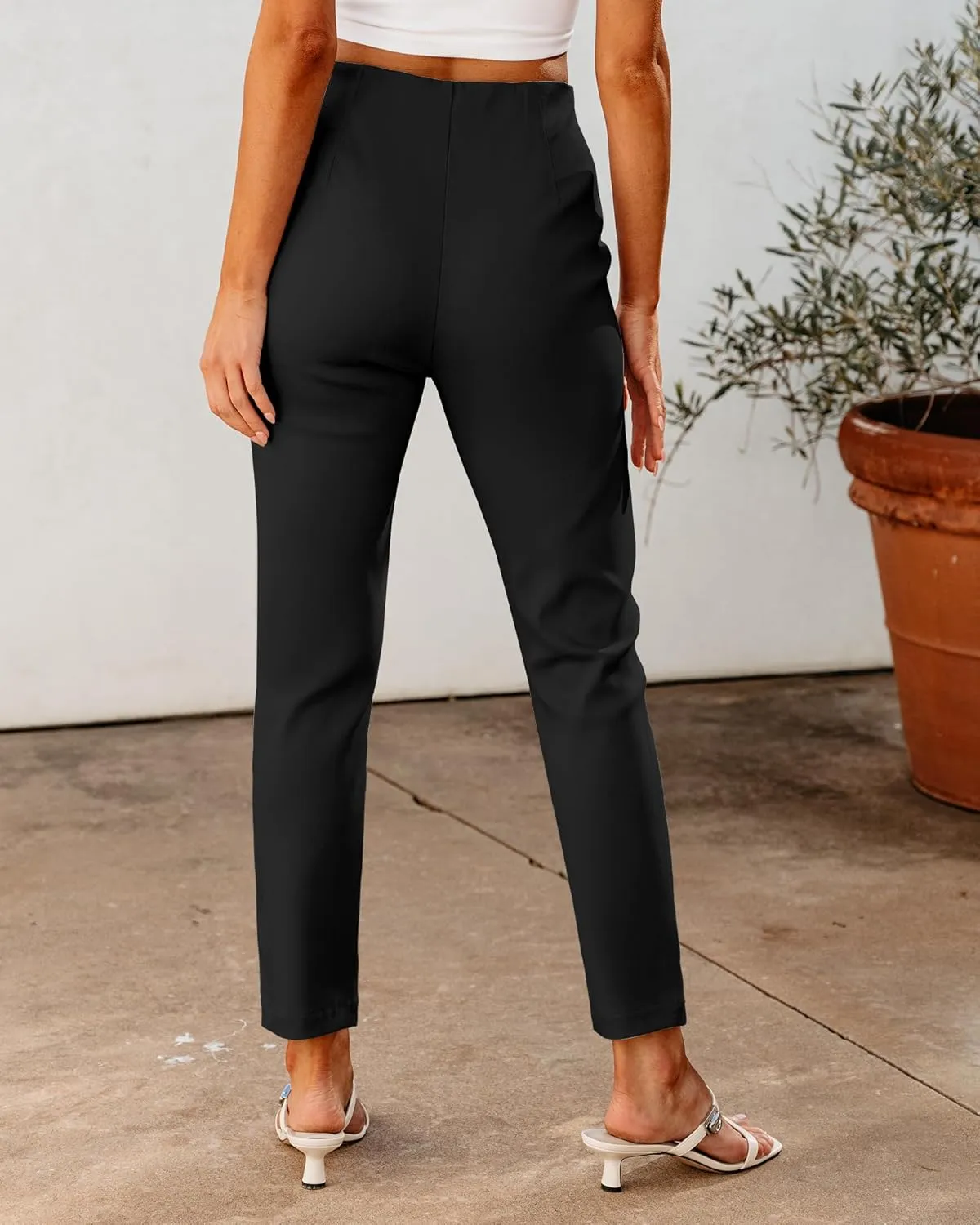 GRAPENT Cropped Pants for Women Dressy Casual High Waisted Pleated Pants Lightweight Stretch Slim Ankle Trousers Pants