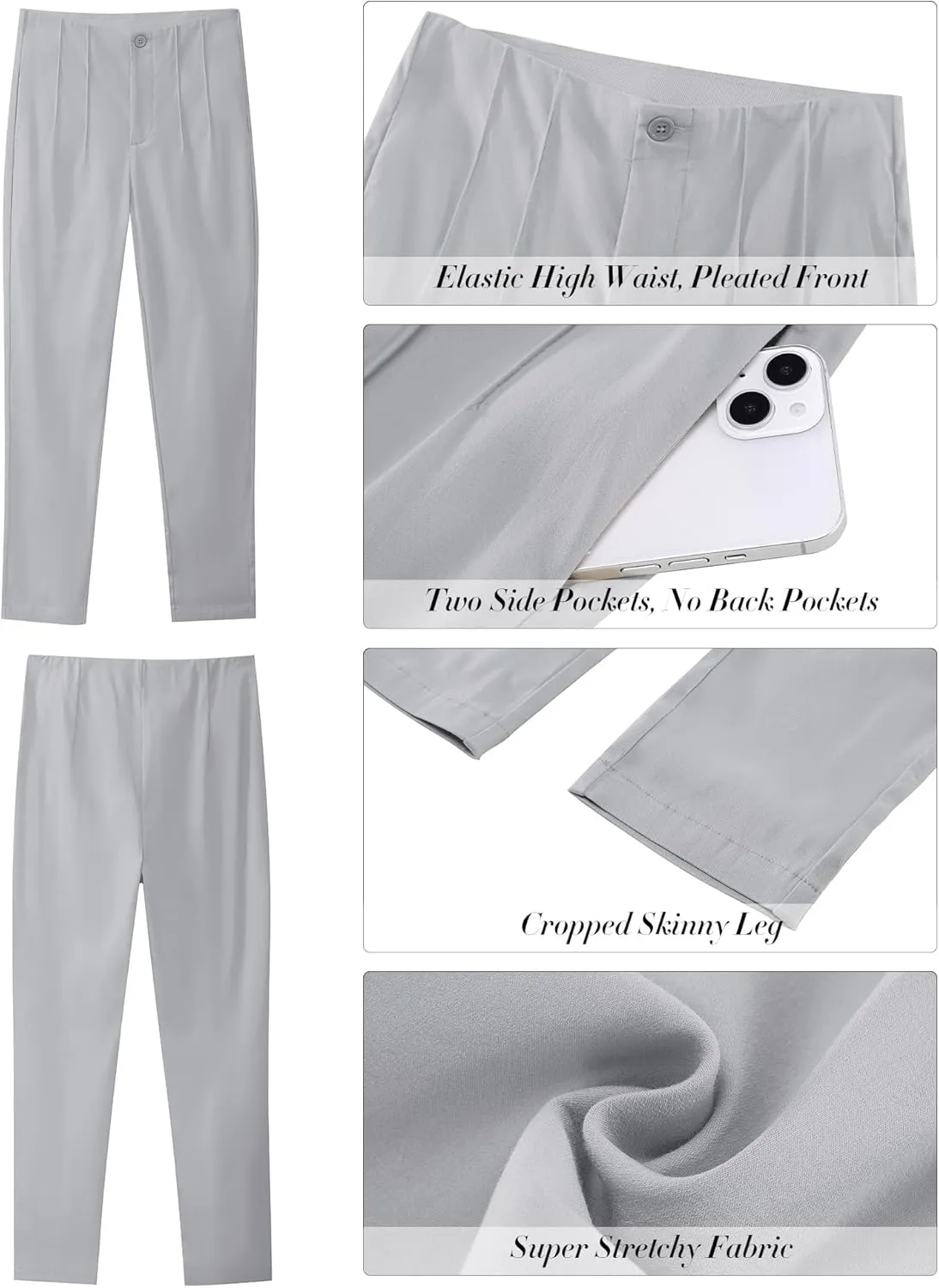 GRAPENT Cropped Pants for Women Dressy Casual High Waisted Pleated Pants Lightweight Stretch Slim Ankle Trousers Pants