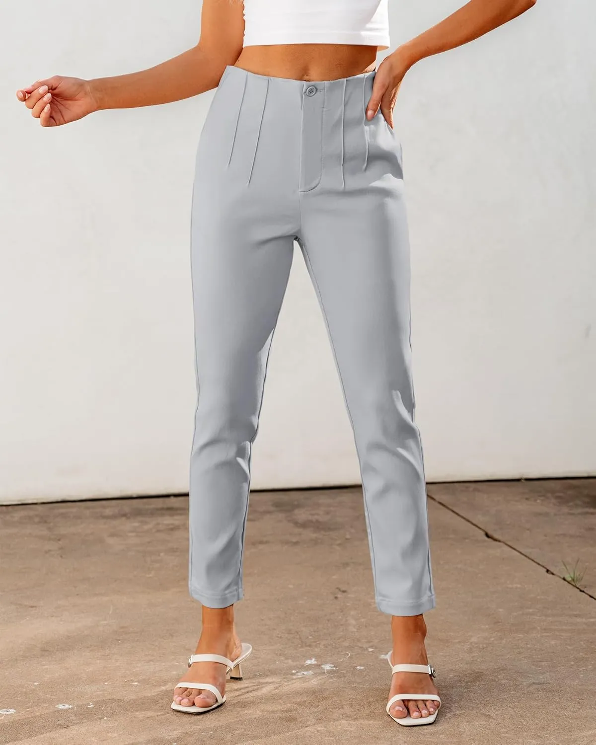 GRAPENT Cropped Pants for Women Dressy Casual High Waisted Pleated Pants Lightweight Stretch Slim Ankle Trousers Pants
