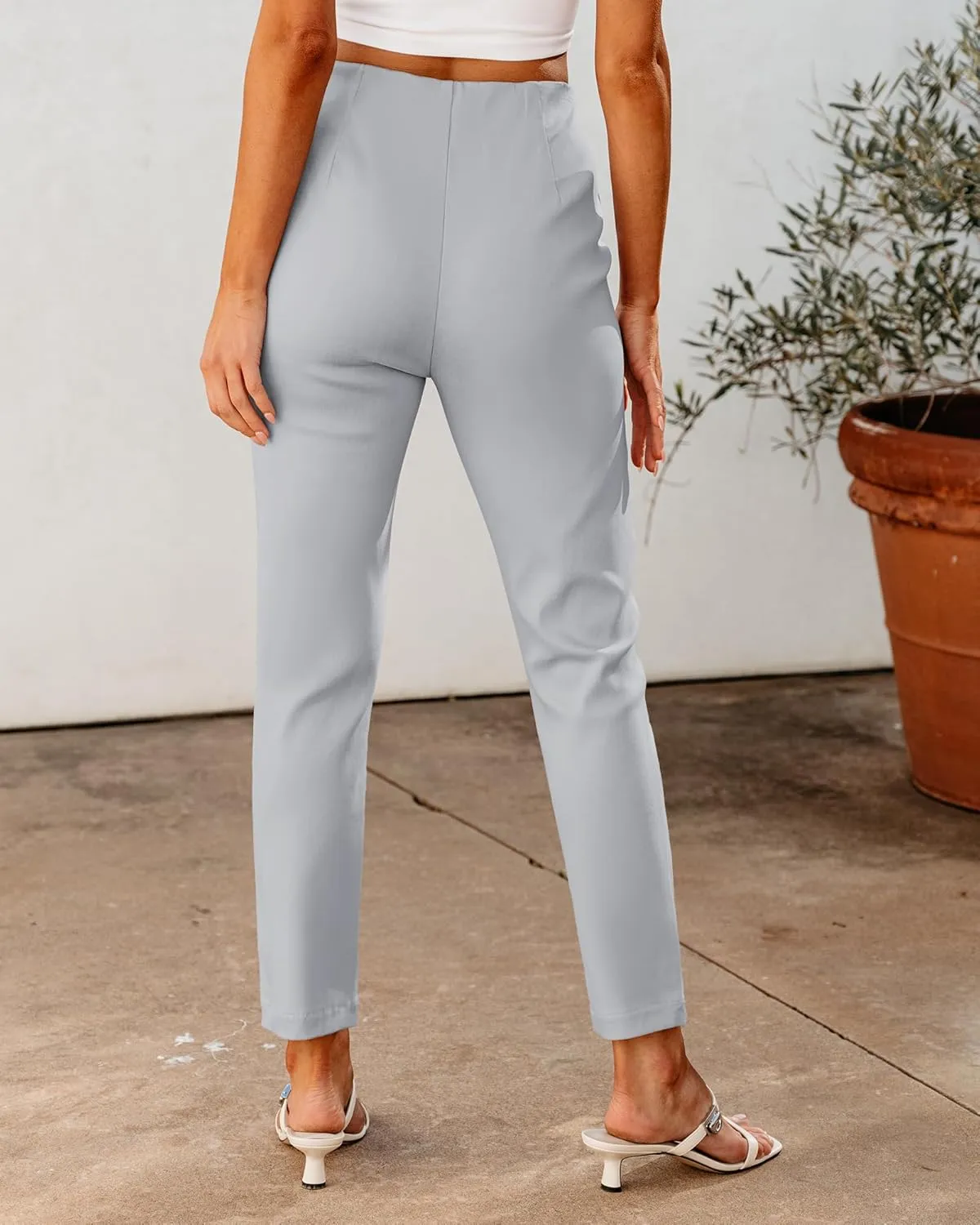 GRAPENT Cropped Pants for Women Dressy Casual High Waisted Pleated Pants Lightweight Stretch Slim Ankle Trousers Pants