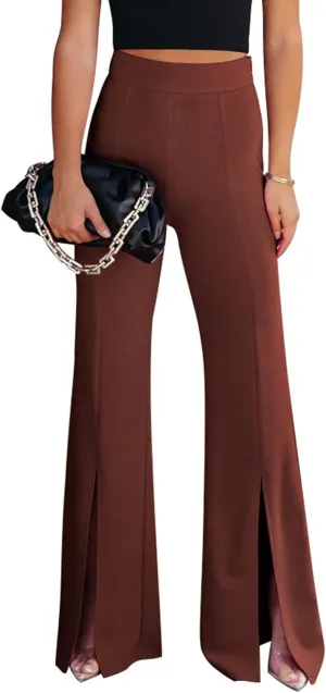 GRAPENT Dress Pants Wide Leg Pants for Women Flare Pants Pull On Business Casual Work Trousers Split Hem Slacks