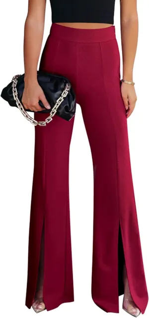 GRAPENT Dress Pants Wide Leg Pants for Women Flare Pants Pull On Business Casual Work Trousers Split Hem Slacks