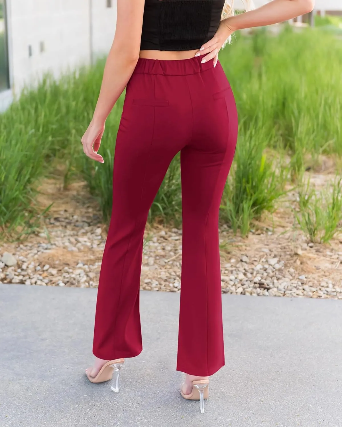 GRAPENT Dress Pants Wide Leg Pants for Women Flare Pants Pull On Business Casual Work Trousers Split Hem Slacks