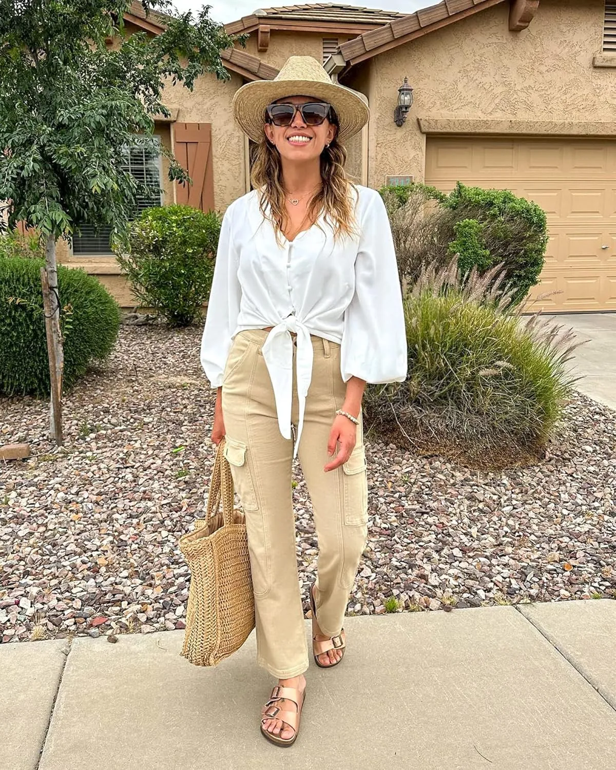 GRAPENT Womens Cargo Pants Casual High Waisted Baggy Stretch Straight Leg Trousers Western Outfit Y2K Pants with Pockets