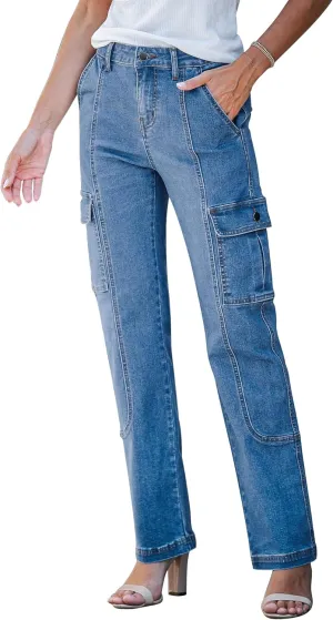 GRAPENT Womens Cargo Pants Casual High Waisted Baggy Stretch Straight Leg Trousers Western Outfit Y2K Pants with Pockets