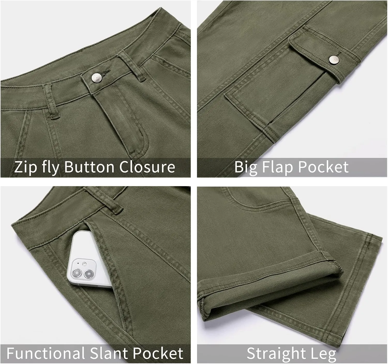 GRAPENT Womens Cargo Pants Casual High Waisted Baggy Stretch Straight Leg Trousers Western Outfit Y2K Pants with Pockets
