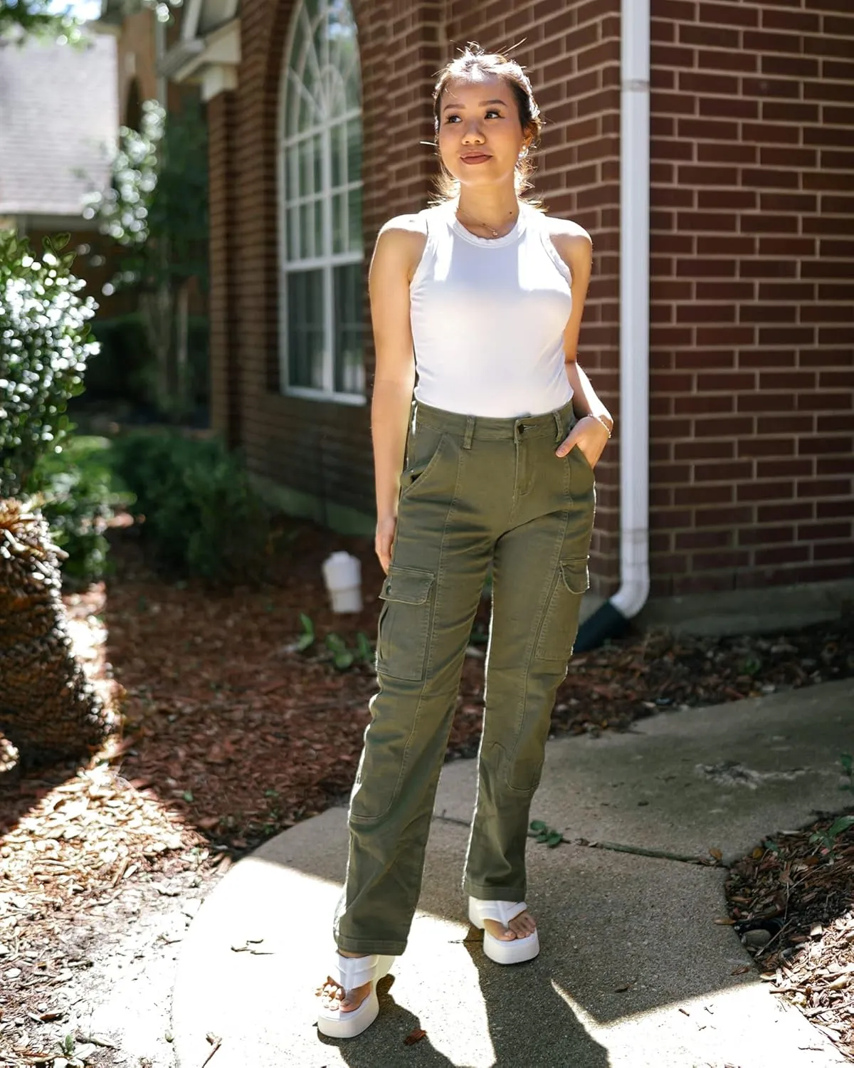 GRAPENT Womens Cargo Pants Casual High Waisted Baggy Stretch Straight Leg Trousers Western Outfit Y2K Pants with Pockets